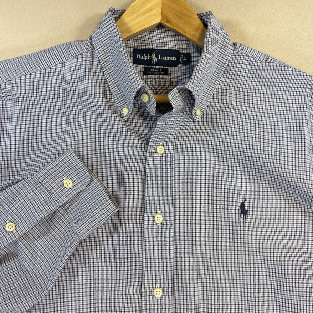 Ralph Lauren Blake Shirt Mens L Blue Check Pony Vintage Button Down Work Shirt